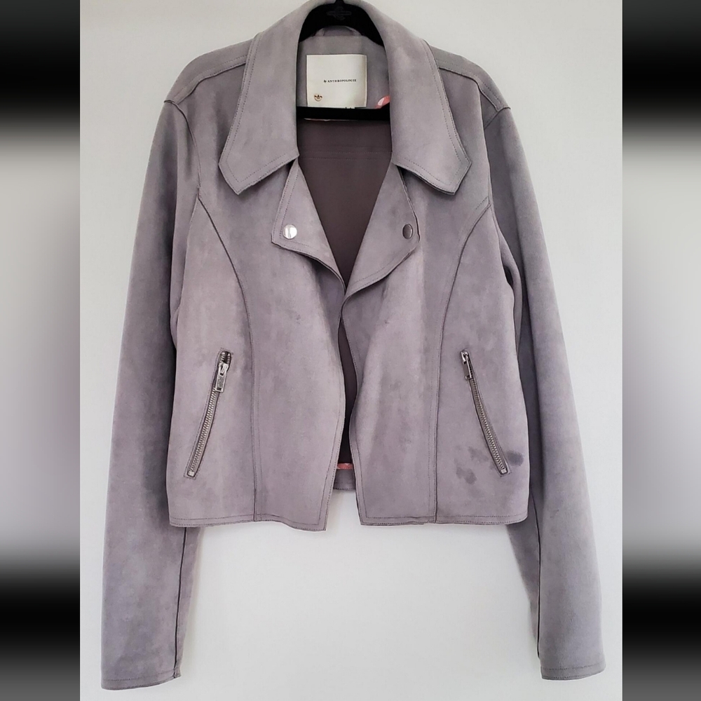 Beautiful Anthropologie Grey Faux Suede Moto Biker Jacket Size S